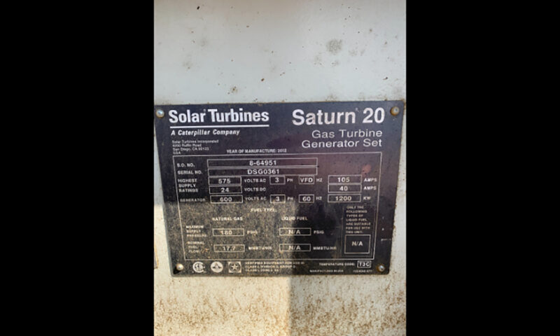 Used 1.2 MW / 1200 kW Solar Turbines Saturn 20 Natural Gas Generator for sale in Alberta Canada – surplus used energy genset oilfield oil and gas equipment 15