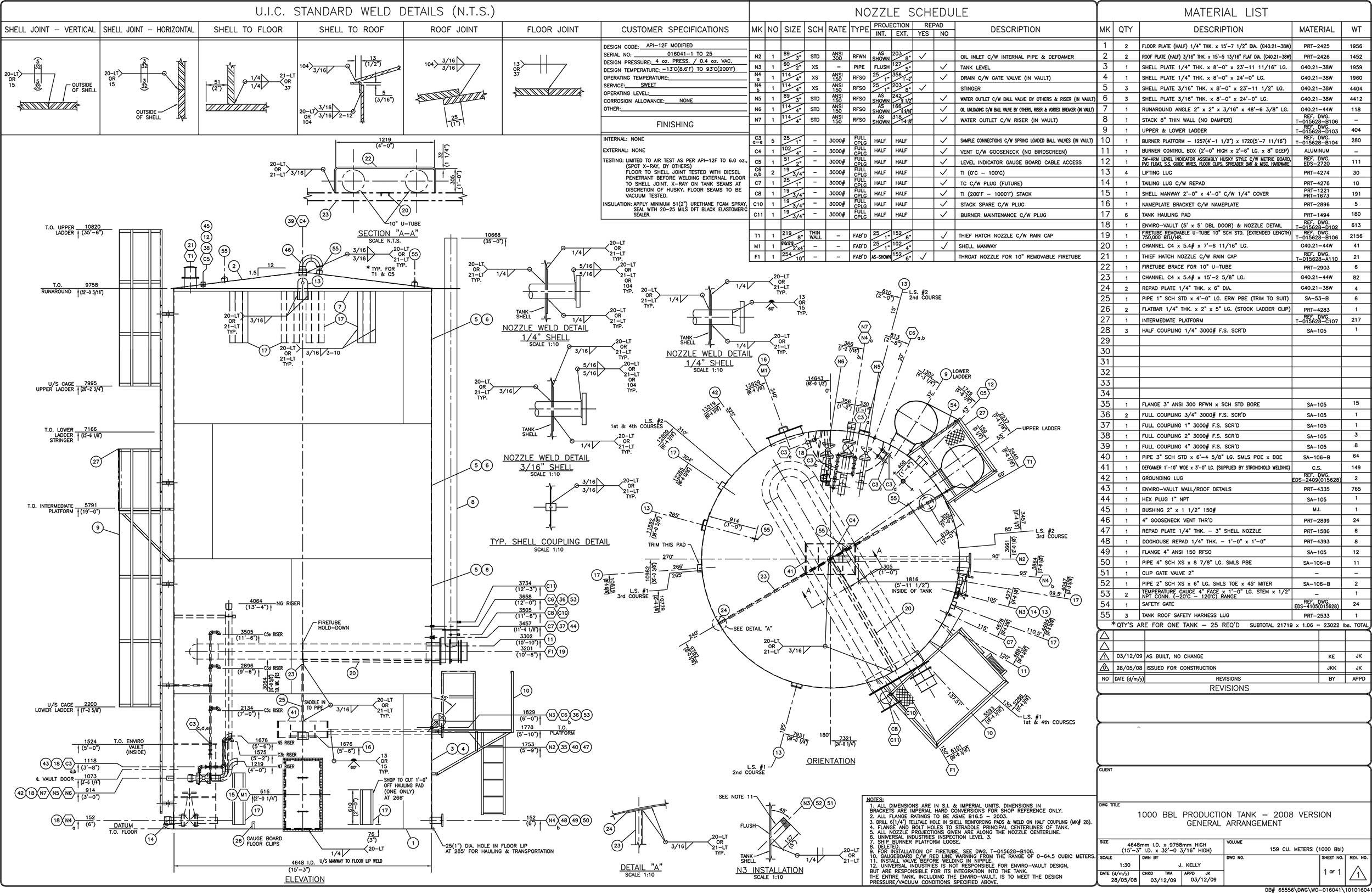 Surplus / Used 1000 BBL Production Oil Tanks for Sale in Alberta Saskatchewan Canada oil equipment oil storage drawing