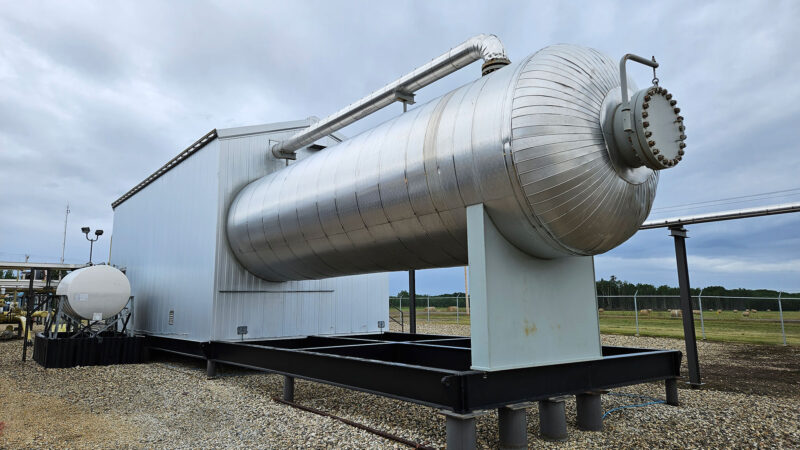 Used 96" x 48' 720psi 3 Phase Sweet Horizontal Separator Package with Water Boot surplus oil and gas energy production equipment for sale in Alberta Canada 1